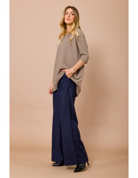 Camisola oversize com decote em barco e manga 3/4 Maryley