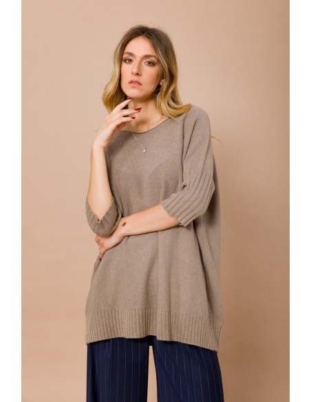 Camisola Oversize com Decote Canoa e Manga 3/4 Maryley