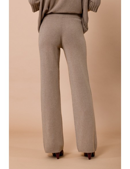 Calças palazzo em malha com elástico na cintura Maryley