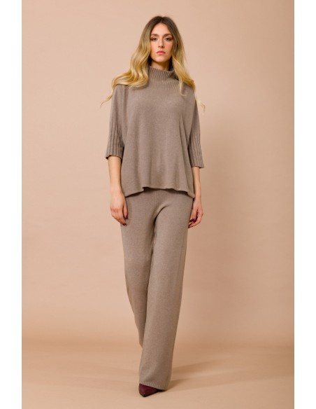 Calças palazzo em malha com elástico na cintura Maryley