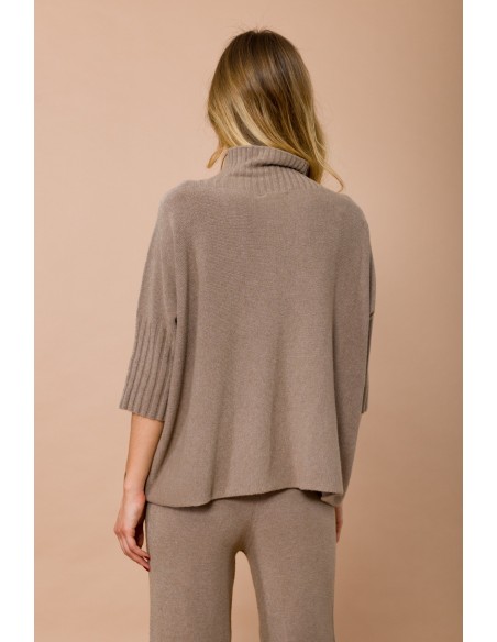 Camisola oversize com gola alta e manga 3/4 Maryley