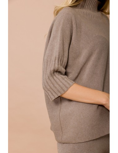 Camisola Oversize Com Gola Alta E Manga 3/4 Maryley