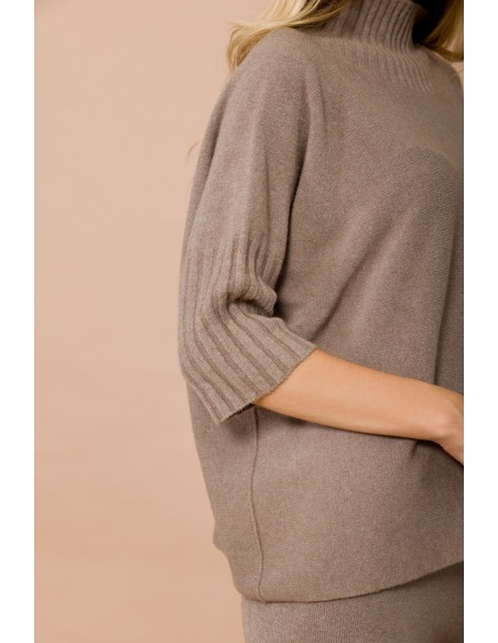 Camisola Oversize Com Gola Alta E Manga 3/4 Maryley