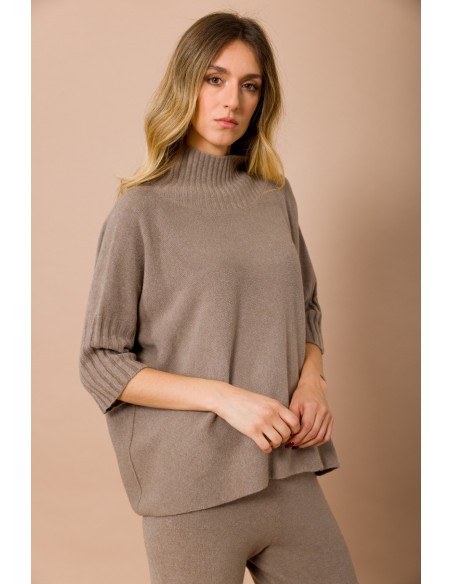 Camisola Oversize com Gola Alta e Manga 3/4 Maryley