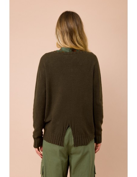 Camisola com decote redondo oversize e abertura central nas costas Maryley