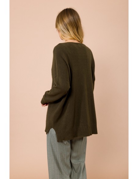 Cardigan oversize com decote em V e fendas laterais Maryley