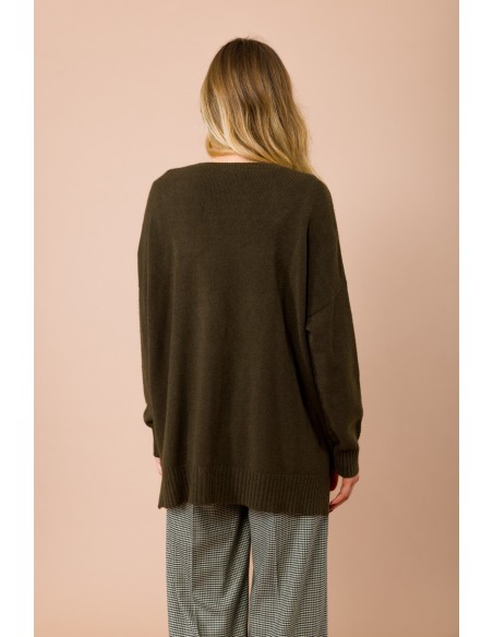 Cardigan Oversize com Decote em V e Fendas Laterais Maryley