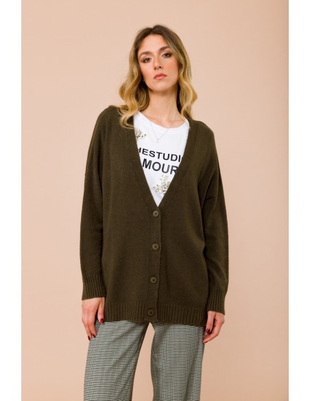 Cardigan oversize com decote em V e fendas laterais Maryley