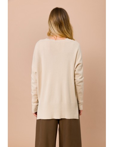 Camisola Oversize Com Decote Em V E Fendas Laterais Maryley