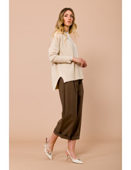 Malha oversize com decote em V e fendas laterais Maryley