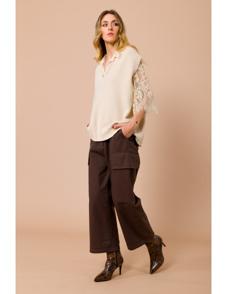 Colete de malha oversize com decote em V Maryley