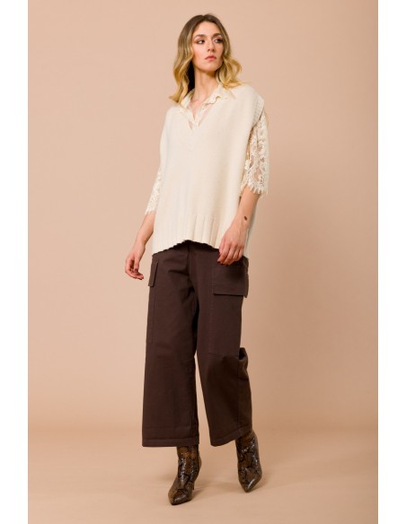 Colete de Malha Oversize com Decote em V Maryley