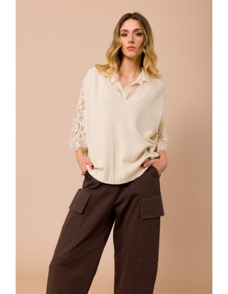 Colete em malha oversize com decote em V Maryley