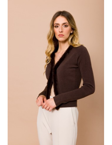 Cardigan Curto Com Perfis Em Pele Sintética Maryley