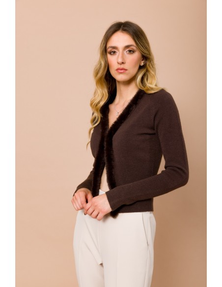 Cardigan Curto Com Perfis Em Pele Sintética Maryley