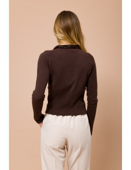 Cardigã Curto com Acabamentos em Pelo Sintético Maryley