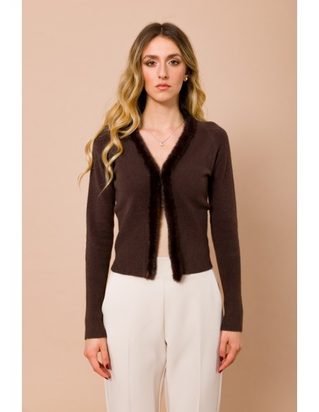 Cardigan curto com ribetes em pêlo sintético Maryley