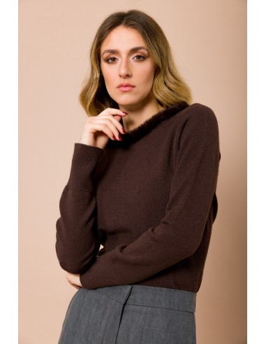 Camisola de manga longa com decote redondo e remate em pêlo sintético Maryley