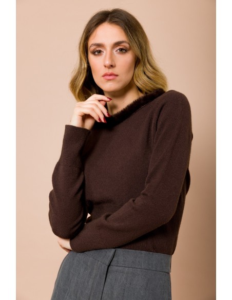 Camisola de manga longa com decote redondo e remate em pêlo sintético Maryley