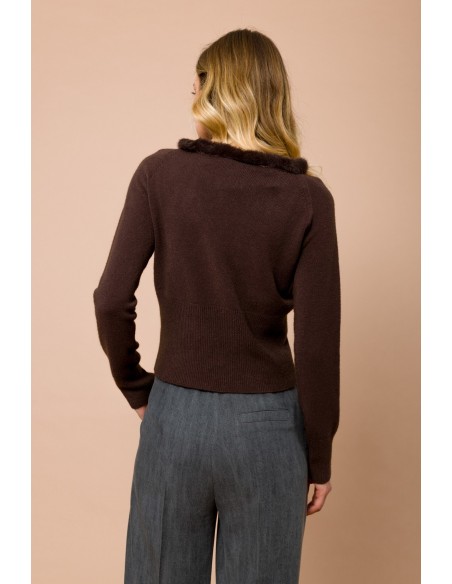 Camisola de manga comprida com gola redonda e acabamento em pêlo sintético Maryley