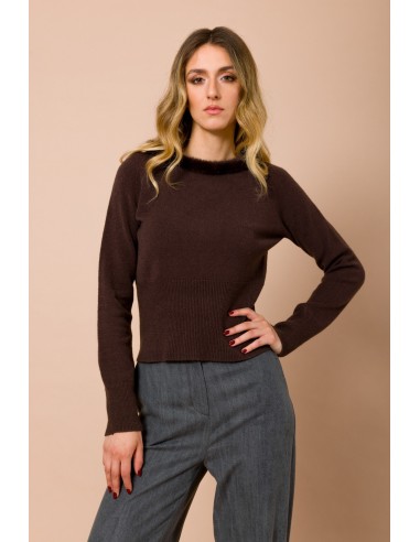Camisola de manga comprida com gola redonda e remate em pêlo sintético Maryley