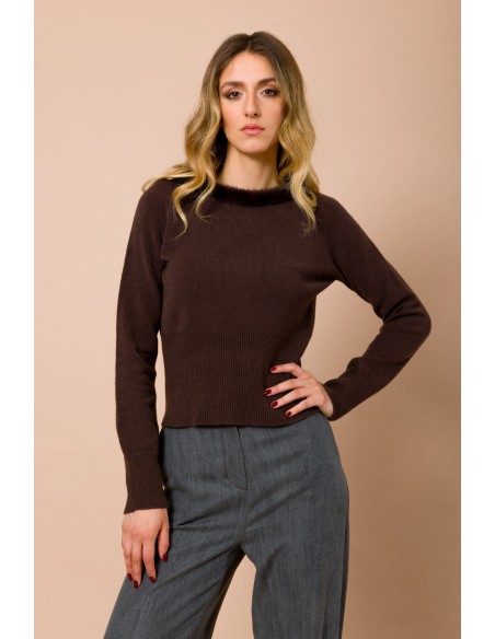 Camisola de manga comprida com gola redonda e remate em pêlo sintético Maryley