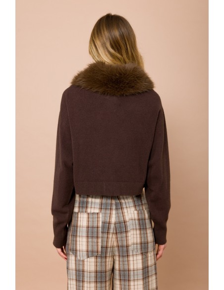 Cardigan com gola em pelo sintético destacável Maryley