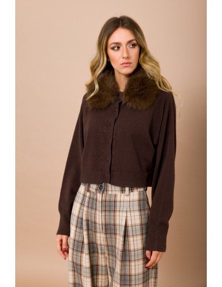 Cardigan com gola em pelo sintético removível Maryley