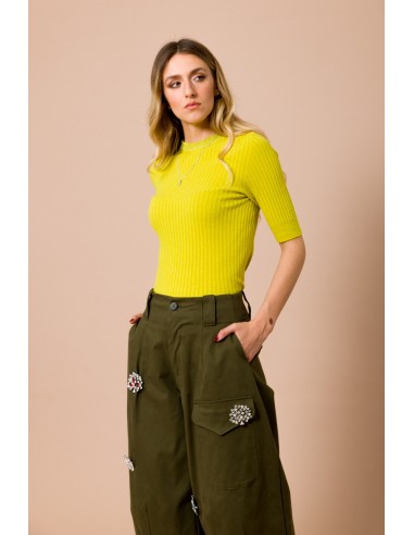 Camisola de gola redonda canelada com manga curta Maryley