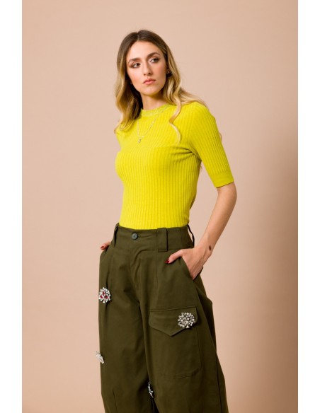 Camisola de gola redonda canelada com manga curta Maryley