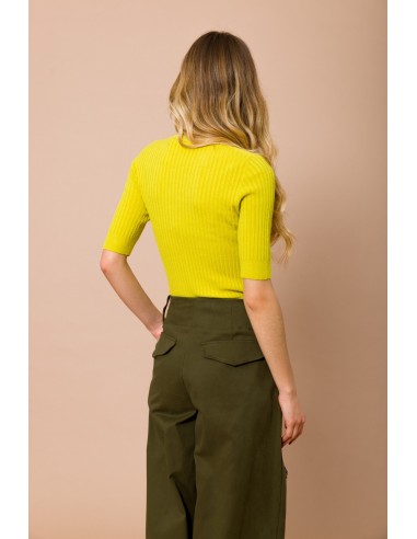 Camisola de gola redonda canelada com manga curta Maryley