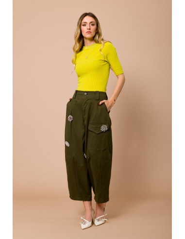 Camisola de malha canelada com gola redonda e manga curta Maryley