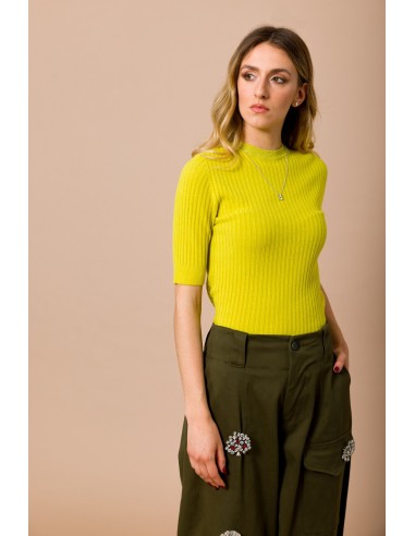 Camisola de gola redonda canelada com manga curta Maryley