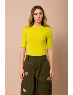 Camisola de malha canelada de gola redonda com manga curta Maryley