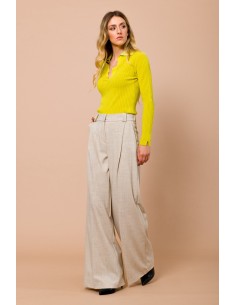 Polo Em Malha Canelada Com Colarinho Lurex Maryley 2