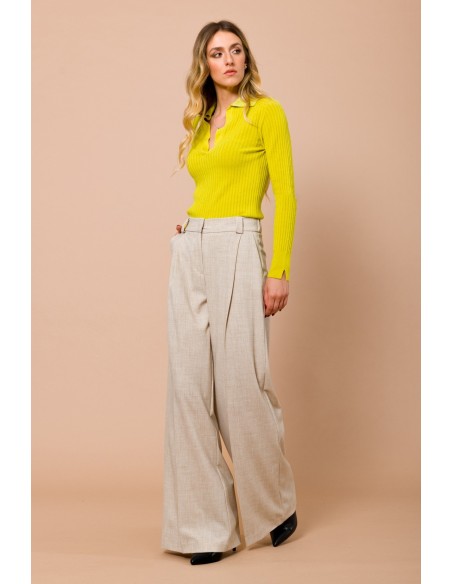 Polo em malha canelada com gola em Lurex Maryley