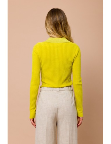 Polo em malha canelada com colarinho em lurex Maryley