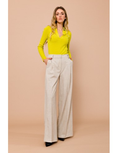 Polo em malha canelada com gola Lurex Maryley