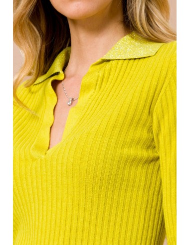 Polo em malha canelada com colarinho em lurex Maryley