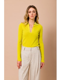 Polo Em Malha Canelada Com Colarinho Lurex Maryley