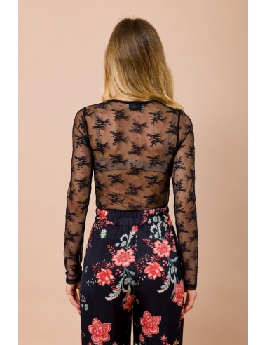 Body em Renda Gola Redonda Slim Fit Manga Comprida Maryley