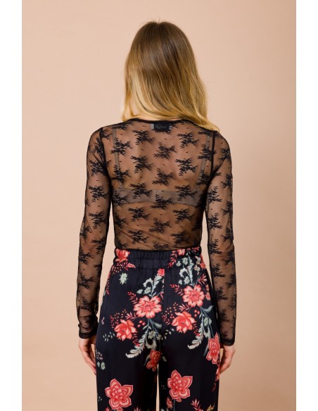 Body em Renda Gola Redonda Slim Fit Manga Comprida Maryley