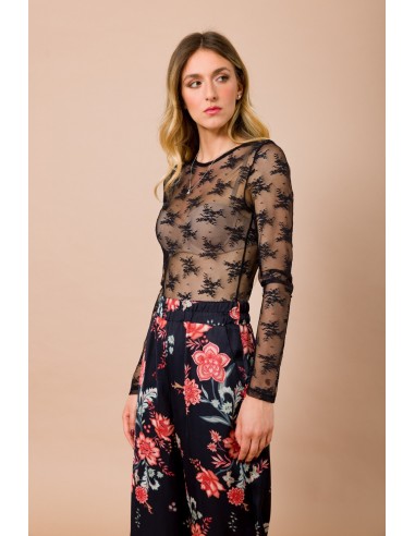 Body Em Renda Gola Redonda Corte Slim Manga Comprida Maryley