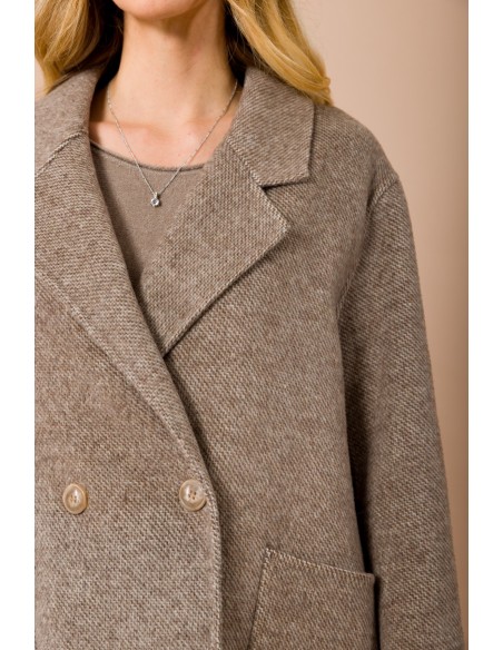 Casaco Curto de Abotoamento Duplo Sem Forro com Bolsos Aplicados Maryley