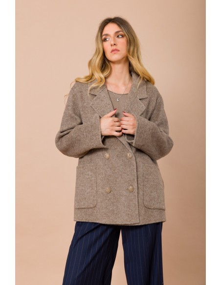 Casaco Curto De Abotoamento Duplo Sem Forro Com Bolsos Aplicados Maryley
