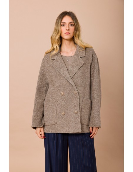 Casaco Curto De Abotoamento Duplo Sem Forro Com Bolsos Aplicados Maryley