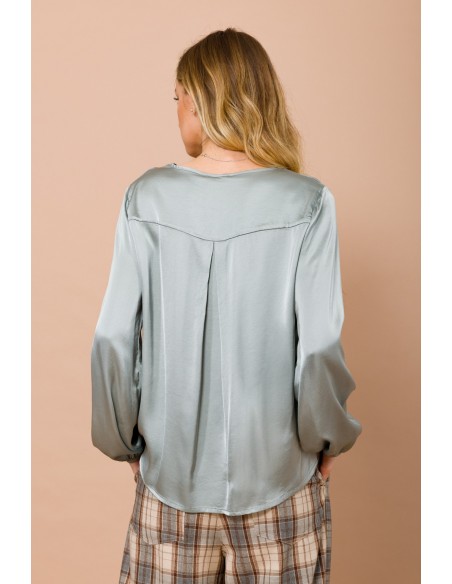 Blusa com decote em V em cetim de viscose Maryley