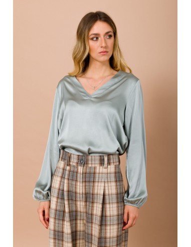 Blusa com decote em V em cetim de viscose Maryley