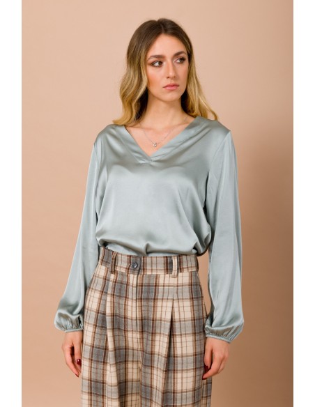 Blusa com decote em V em cetim de viscose Maryley