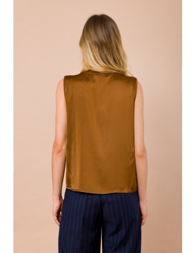 Top de gola redonda em cetim de viscose Maryley